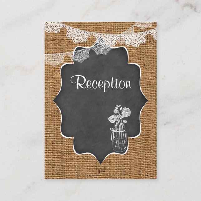 Carte D'accompagnement Mason Jar, dentelle, Burlap, Mariage de tableau no (Devant)