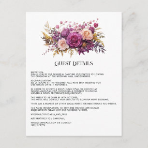 Carte D'accompagnement Mauve and Gold Floral Mariage Détails au sujet de 