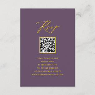 Carte D'accompagnement Mauve Élégant Script Minimaliste QR Wedding RSVP