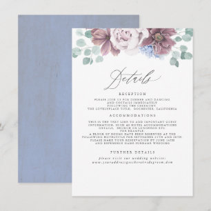 Carte D'accompagnement Mauve et Dusty Blue Floral Information Mariage