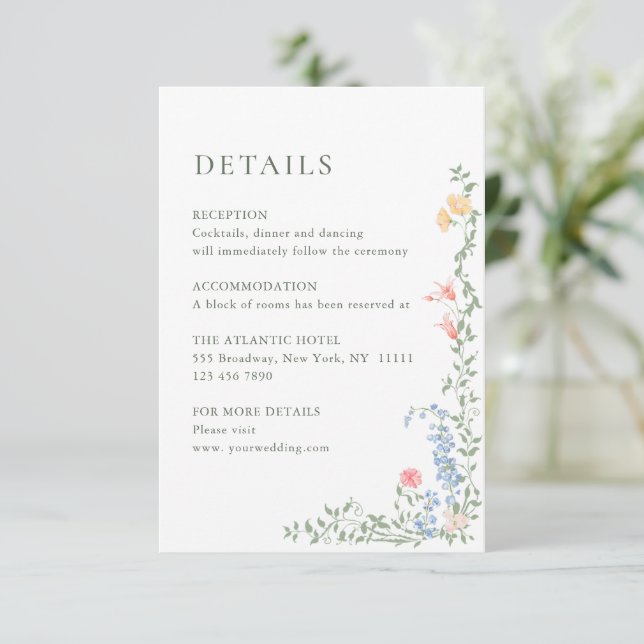 Carte D'accompagnement Meadow Pastel Français Rose Détails du Mariage (Debout devant)