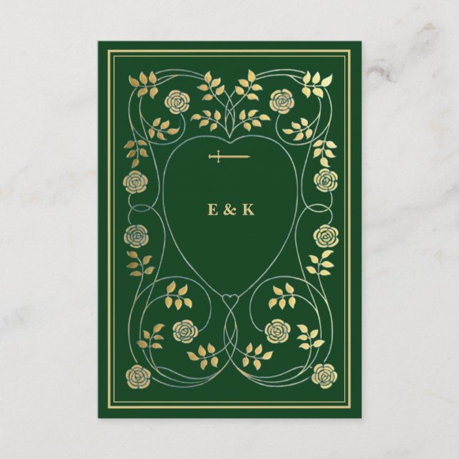Carte D'accompagnement Médiéval Floral Hearts et Sword Gold Detail RSVP (Devant)