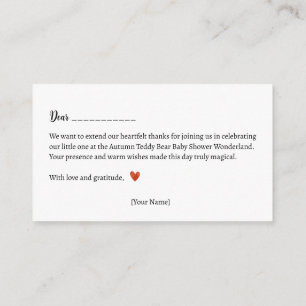 Carte D'accompagnement Merci! Baby shower de l'ours en peluche d'automne