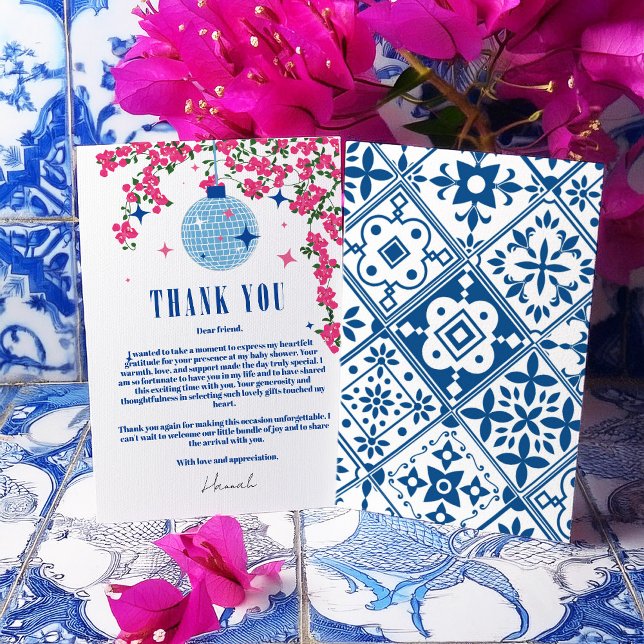 Carte D'accompagnement Merci Bougainvillea grec baby shower disco (Créateur téléchargé)