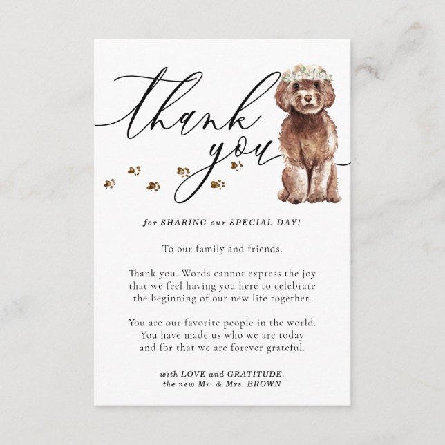 Carte D'accompagnement Merci Brown chiot Cavapoo Mariage chien (Devant)