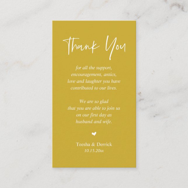 Carte D'accompagnement Merci coeur mariage, Or Jaune Moderne (Devant)