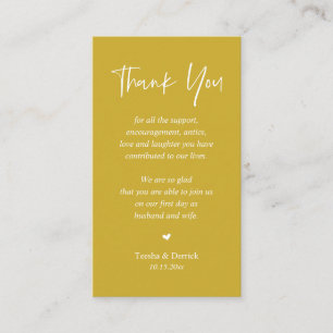 Carte D'accompagnement Merci coeur mariage, Or Jaune Moderne