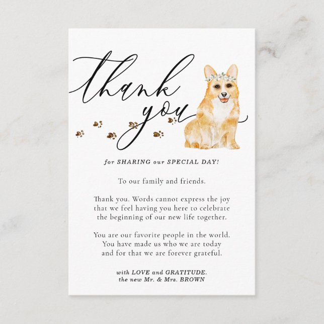 Carte D'accompagnement Merci Corgi chiot Mariage (Devant)