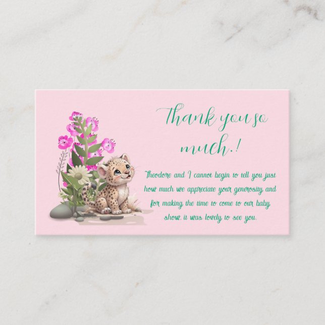 Carte D'accompagnement Merci de Baby shower du petit léopard (Devant)