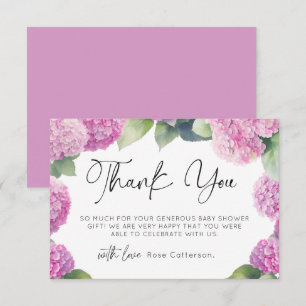 Carte D'accompagnement Merci de Baby shower rose Hydrangea
