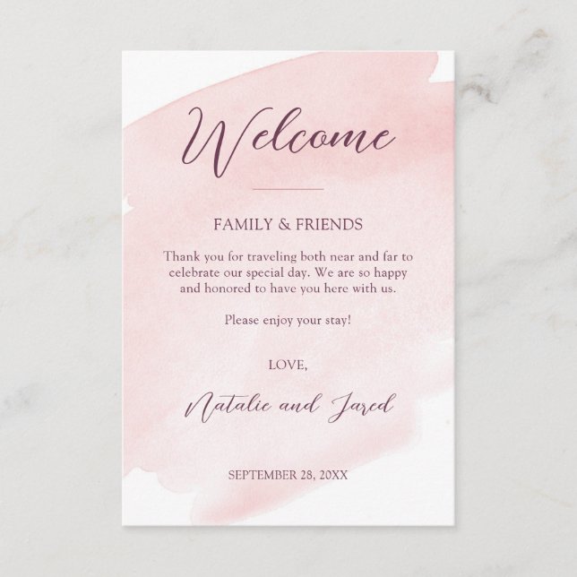 Carte D'accompagnement Merci de bienvenue du Mariage d'aquarelle rose vif (Devant)