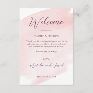 Carte D'accompagnement Merci de bienvenue du Mariage d'aquarelle rose vif