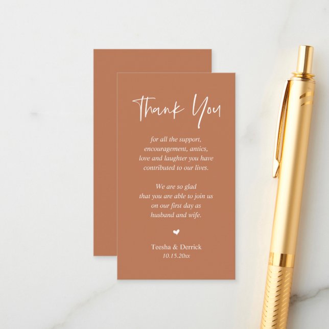 Carte D'accompagnement Merci de coeur mariage, cuivre de style moderne (Devant/Arrière en situation)