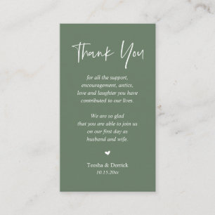 Carte D'accompagnement Merci de coeur mariage, Rustic Sage Green