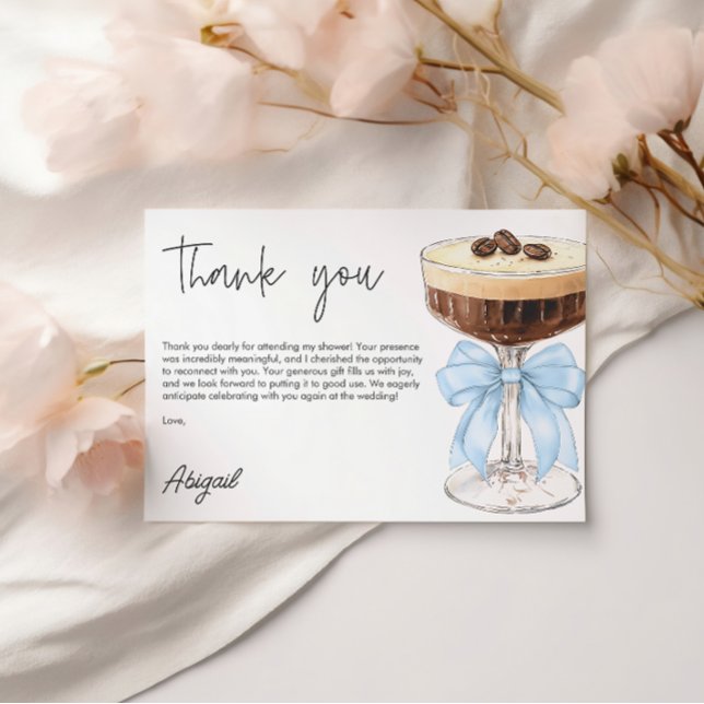 Carte D'accompagnement Merci de Fête des mariées Bow Espresso Martini (Bow Espresso Martini Bridal Shower Thank You Enclosure Card)