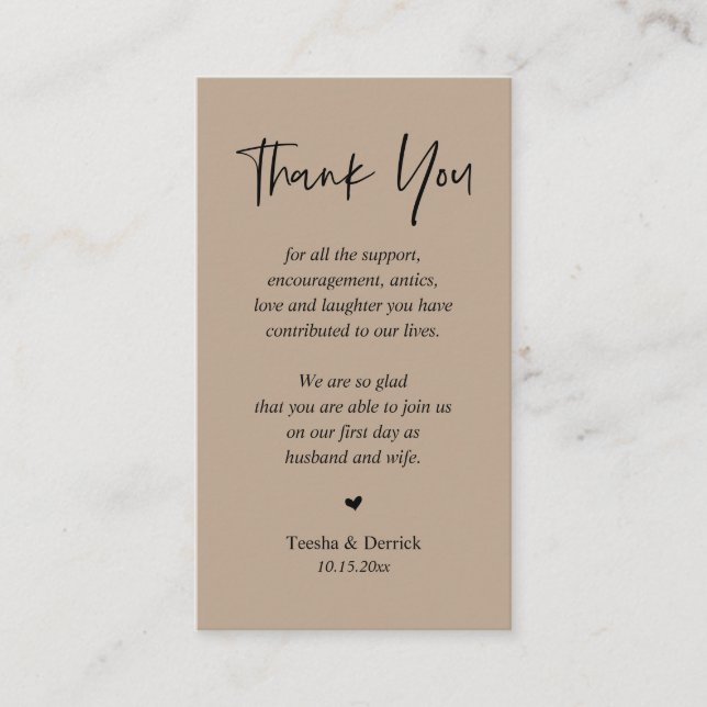 Carte D'accompagnement Merci du coeur mariage, Kraft Brown clair (Devant)