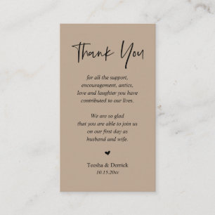 Carte D'accompagnement Merci du coeur mariage, Kraft Brown clair