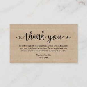 Carte D'accompagnement Merci mariage, bois Brown rustique moderne