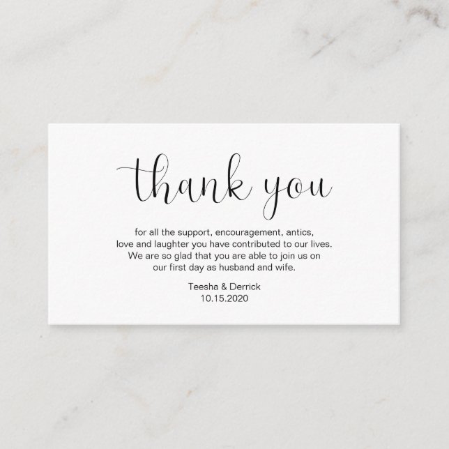 Carte D'accompagnement Merci mariage, Conception minimale, Police noire (Devant)