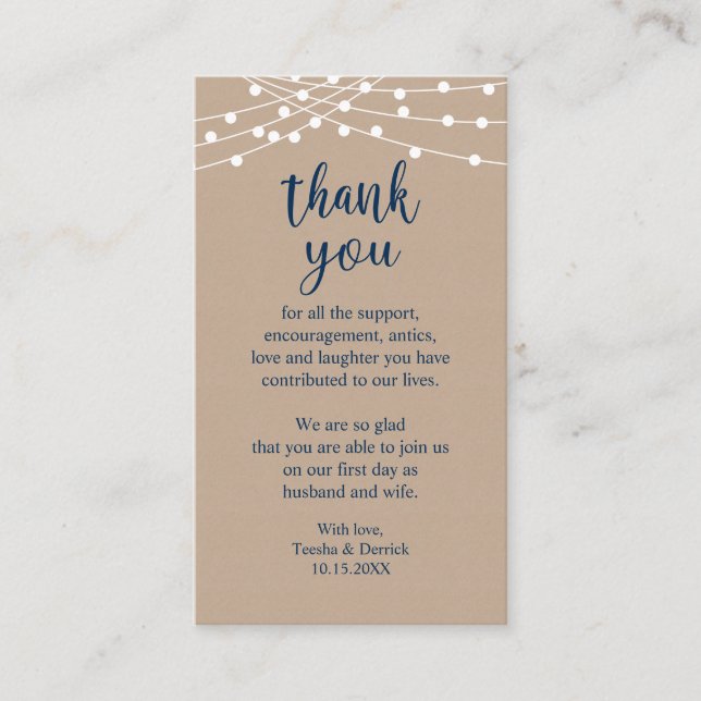 Carte D'accompagnement Merci mariage, Lumières Rustiques À Chaîne Kraft E (Devant)
