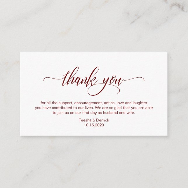 Carte D'accompagnement Merci Mariage moderne élégant et bordeaux (Devant)