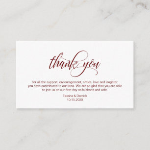 Carte D'accompagnement Merci Mariage moderne élégant et bordeaux