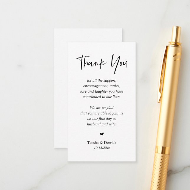 Carte D'accompagnement Merci mariage, noir et blanc (Devant/Arrière en situation)