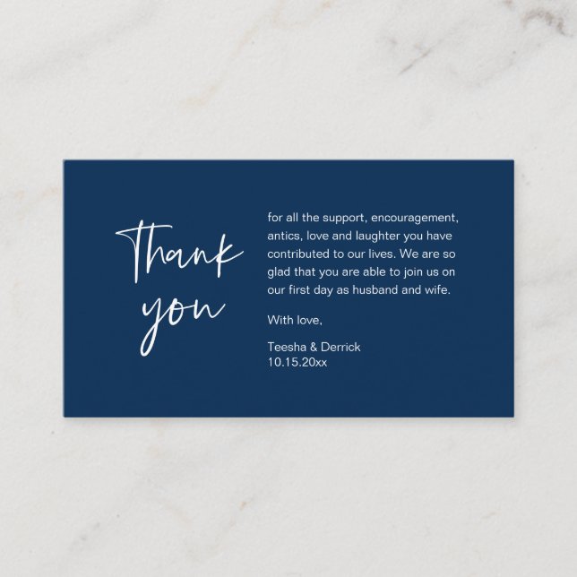 Carte D'accompagnement Merci mariage pour sa participation, Classy Navy B (Devant)