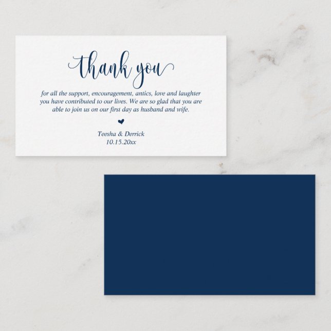 Carte D'accompagnement Merci mariage, Script moderne, Bleu de marine clas (Devant / Derrière)
