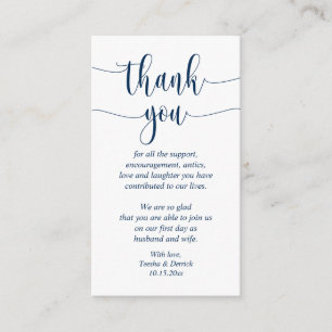 Carte D'accompagnement Merci mariage, Script moderne, Bleu de marine clas