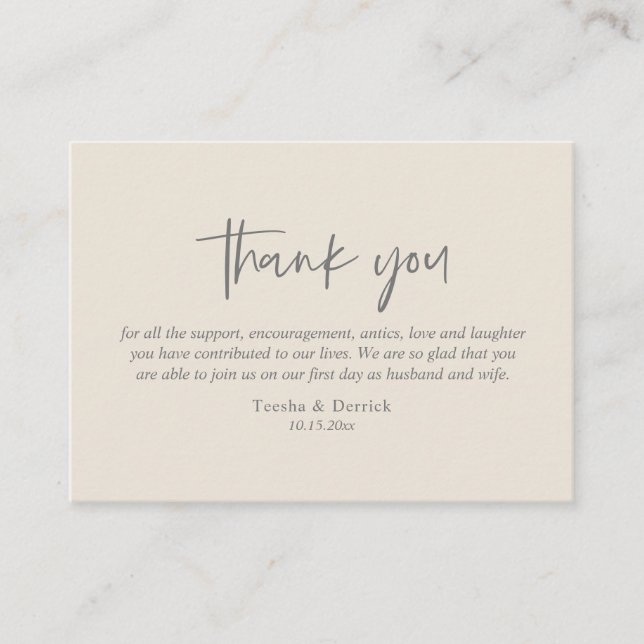 Carte D'accompagnement Merci mariage, Script simple moderne gris foncé (Devant)