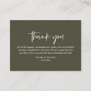 Carte D'accompagnement Merci mariage, Script simple moderne, Olive