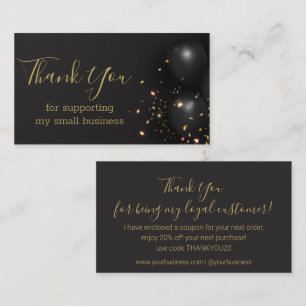 Carte D'accompagnement merci, noir or 3d ballons confetti business