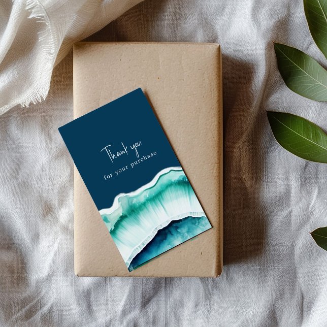 Carte D'accompagnement Merci pour l'effet Agate bleu achat (Blue agate effect enclosure card that says "Thank you for your purchase")