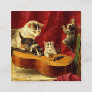 Carte D'accompagnement Mère Chat et chatons Jouer avec la guitare