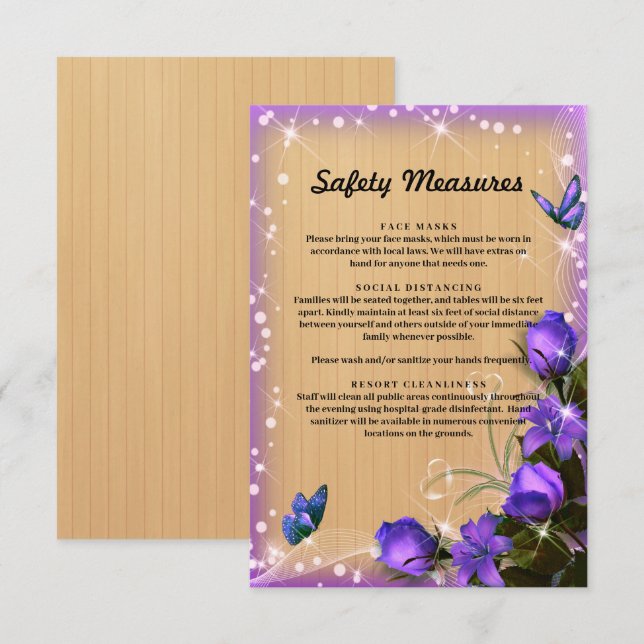 Carte D'accompagnement Mesure de sécurité papillon floral violet bois rus (Devant / Derrière)