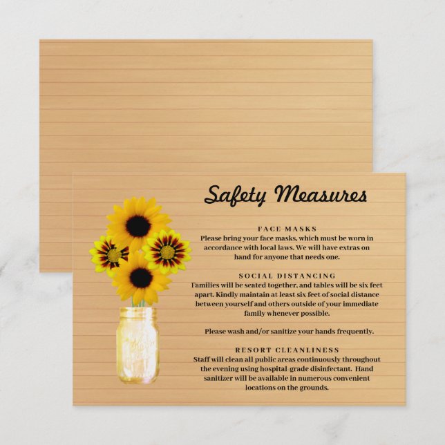 Carte D'accompagnement Mesure de sécurité pour pot Mason à fleurs jaunes  (Devant / Derrière)