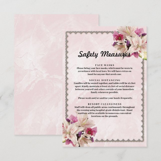 Carte D'accompagnement Mesures de sécurité en marbre rose fleur de lys bl (Devant / Derrière)