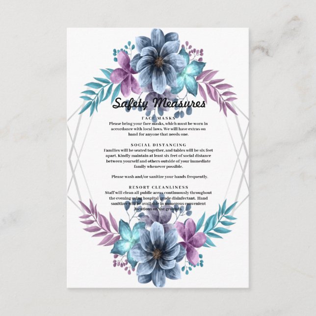 Carte D'accompagnement Mesures de sécurité florales à l'aquarelle bleue e (Devant)