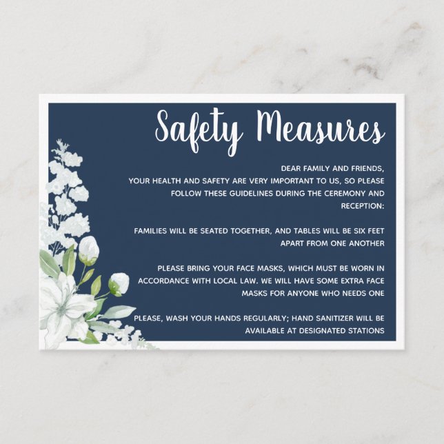 Carte D'accompagnement Mesures de sécurité pour les fleurs blanches roman (Devant)