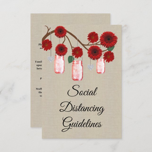 Carte D'accompagnement Mesures de sécurité pour pot Mason à fleurs rouges (Devant / Derrière)