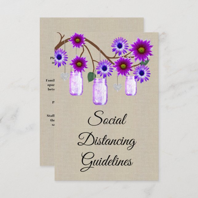 Carte D'accompagnement Mesures de sécurité pour pot Mason fleuri violet e (Devant / Derrière)