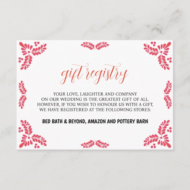 Carte D'accompagnement Mexican Talavera Orange Floral Minimalist Wedding (Devant)