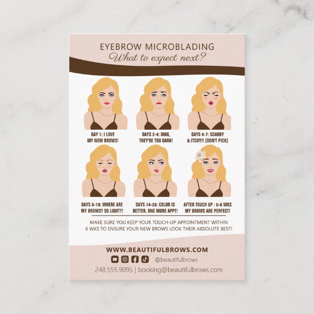 Carte D'accompagnement Microblading Brow Aftercare & Nomination Reminder (Dos)