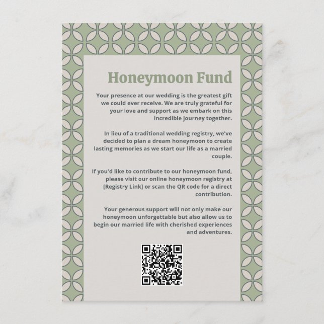 Carte D'accompagnement Mid Century Mod Retro Mariage Olive Green (Devant)