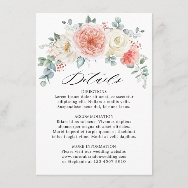Carte D'accompagnement Midsummer Peach Pastel Rose Floral Détails du Mari (Devant)