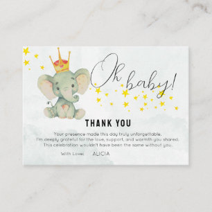Carte D'accompagnement Mignon Oh Bébé Éléphant Neutre Genre Merci