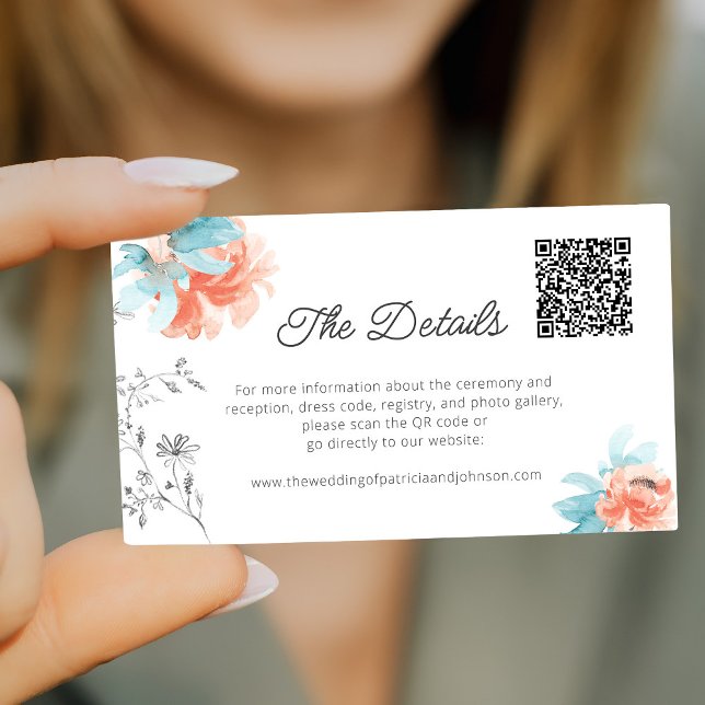 Carte D'accompagnement Mini code QR floral détails mariages modernes (Créateur téléchargé)