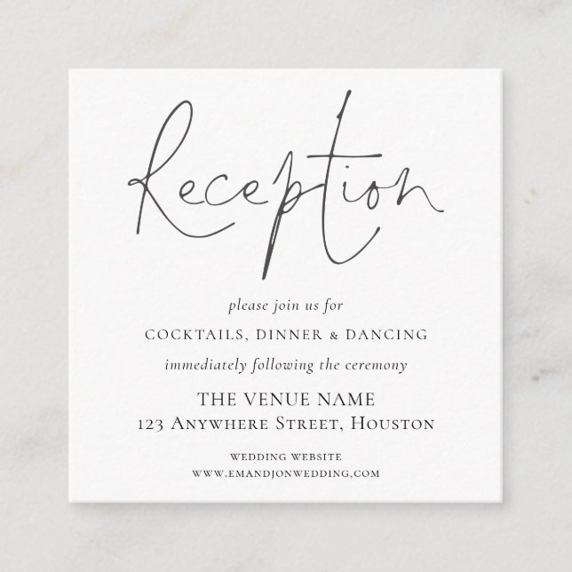 Carte D'accompagnement MINI Élégant Script Mariage Détails de la réceptio (Devant)