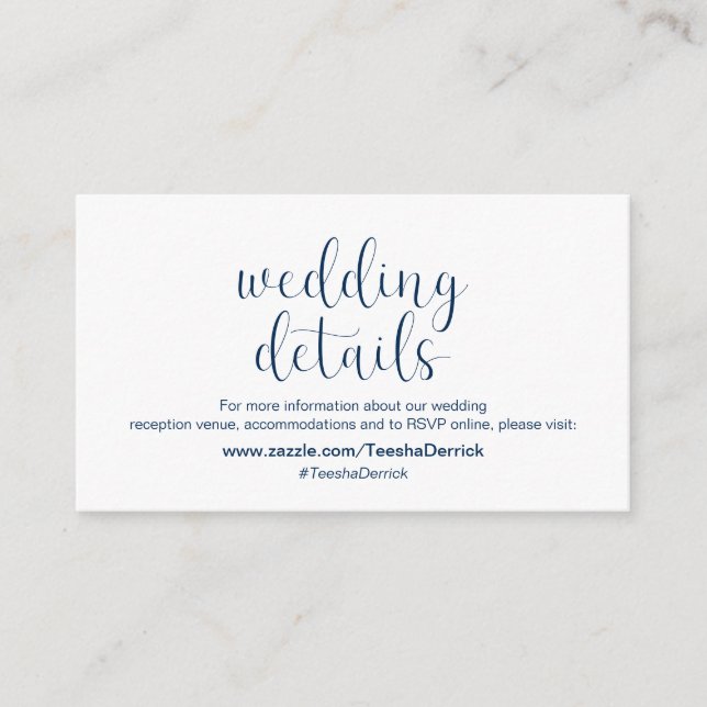 Carte D'accompagnement Mini, Police bleue marine, Détails du Mariage (Devant)